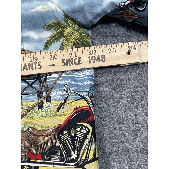 Ky's Hawaiian Shirt Men's Large Cotton Motorcycles Surfboards Tiki Hut Button-Up - Picture 9 of 16